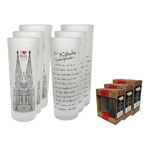 3forCologne Vasos de chupito de 6.5 cl, juego de 6 | Dom de Colonia | Pinnchen, vasos de chupito, Grappa, en un bonito paquete de regalo con soporte integrado de pinchos | Fabricado en Alemania