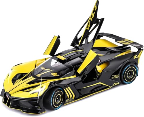 Image of 1:24 Bugatti Bolide Diecast Car Toy, Alloy Pull Back Model with Lights and Music, Realistic Toy Vehicle for Kids, Boys, Girls, Perfect Birthday (Yellow)