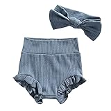 Mubineo Infant Baby Girl Basic Plain Cotton Ruffle Bloomer Shorts Headband Set (Navy Blue , 6 Months )