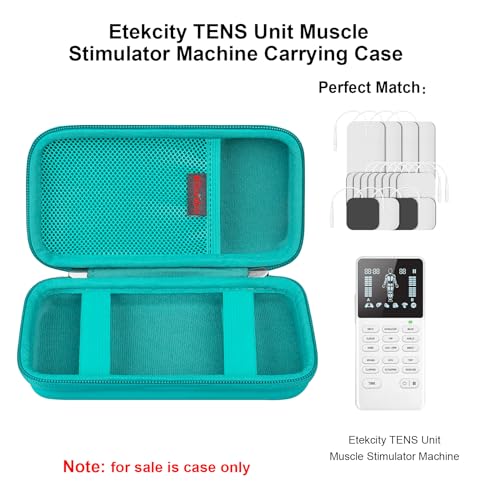 Image of Elonbo Carrying Case for Etekcity TENS Unit Muscle Stimulator Machine, Hard Travel Organize Bag for Electric Pulse Massager, Extra Mesh Pocket Fits Electrode Pads Lead Wires Charger, Bright green