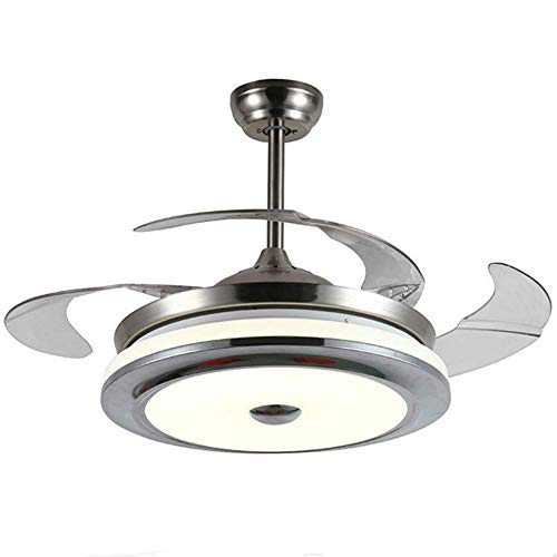 Southerns Lighting 36 Inch Modern Invisible Ceiling Fans with Light Retractable Blade Modern Reversible Ceiling Fan Chandelier Remote Control Fan Lights for Living Room Bedroom Fan (Silver-03)