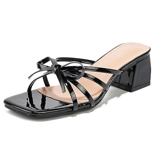 Mules légères femme à talon bloc carré et sandales chic à nœud papillon