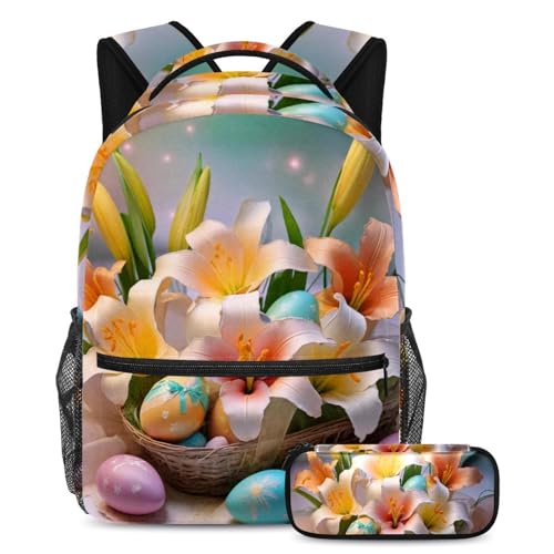 Sac à dos de jour œufs de lys multicolore pour sorties scolaires et voyages avec trousse de cours