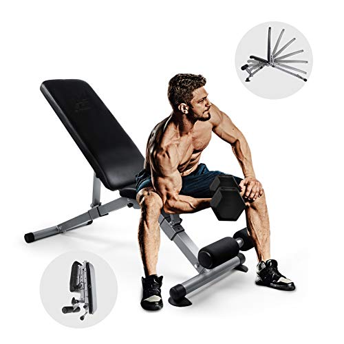 ToughFit Adjustable Workout Bench for Home, Flat/Incline/Decline Weight Bench for Garage Gym, Fast-Folding Bench for Strength Training - [Bonus] 1 Workout Poster with 35 Full-Body Exercises