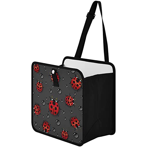 Image of Ladybugs Scarab Dark Gary Car Trash Can Foldable Hanging Car Trash Bag Bin Auto Garbage Can Leak-Proof Car Organizer(Large)
