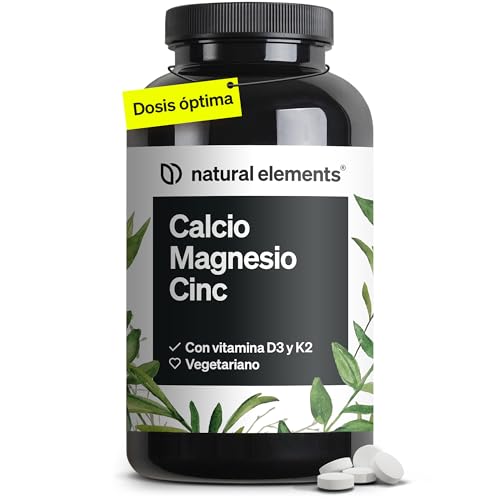 Calcio Magnesio Zinc + Vitamina D3 y K2 (MK7) - Apoya huesos, muscular y sistema inmune - 360 Tabletas para 6 meses - Sin adivitos innecesarios, probado en laboratorio en Alemania