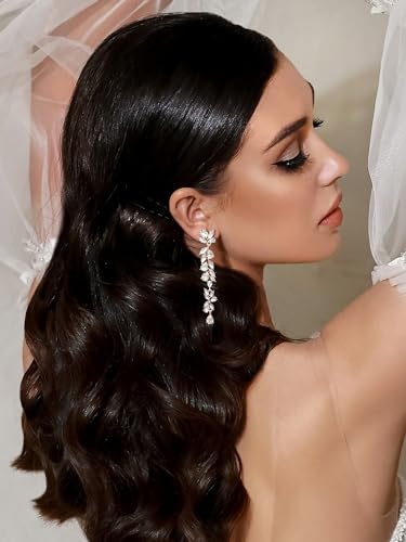 SWEETV Long Rhinestone Dangle Earrings for Women, Wedding Bridal Earrings for Brides, Crystal Chandelier Drop Earrings for Prom or Pageant3