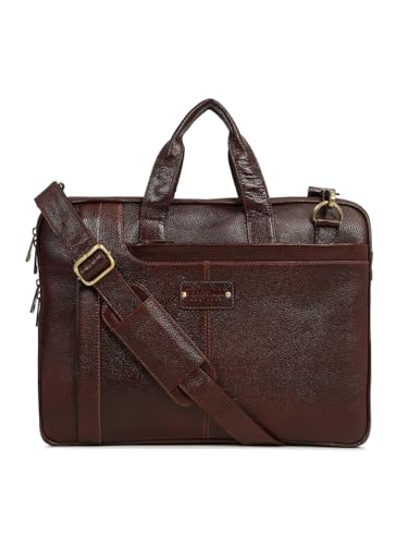 TEAKWOOD LEATHERS Unisex Genuine Leather Textured Laptop Bag | Stylish & Durable Office Bag | Spacious & Elegant Business Messenger Bag for Men & Women