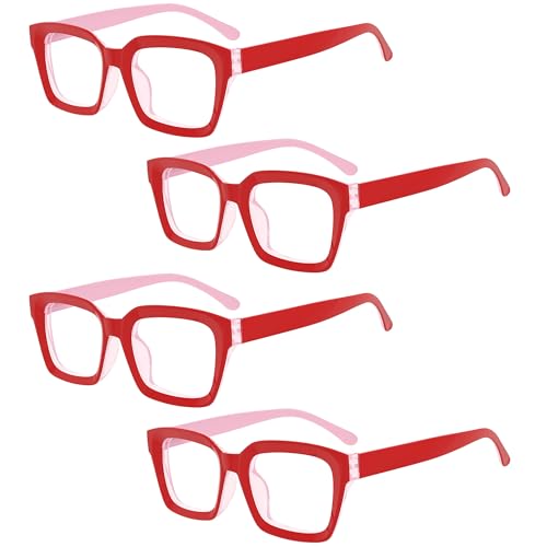 Image of Eyekepper 4 Pack Ladies Reading Glasses - Oversized Square Design Readers for Women Red +3.75