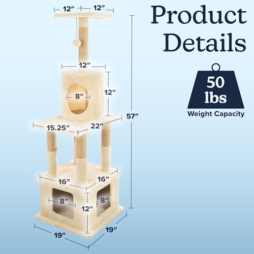 Torre para gatos 57 pulg altura con 2 casas y 5 postes miniatura 2