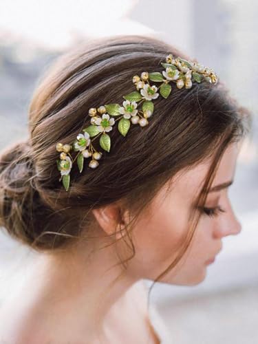 IYOU Enredaderas Nupciales del Pelo de la Boda Diadema Flor Verde...