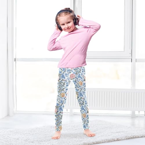 French Colorful Florals Girls Leggings Kids Yoga Pants Dance Active Tights 4T4