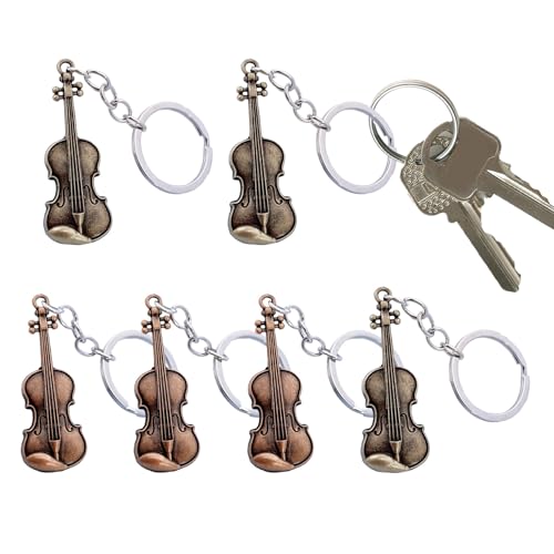 Set di 6 portachiavi a forma di violino, in lega