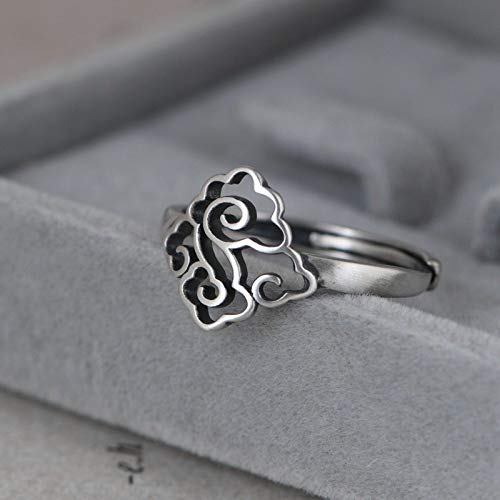Retro hollow us cloud pattern s925 anneaux en argent ajustable - 3