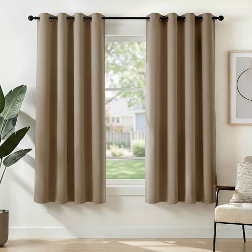 Image of Deconovo Blackout Curtains Super Soft Window Treatment Thermal Insulated Eyelet Blackout Curtains for Livingroom Tan Brown 46x63 Inch 2 Panels