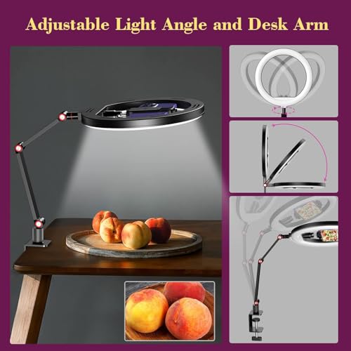 10 '' Luz de Anillo para Escritorio con Soporte y Soporte, luz de Anillo de trípode Superior, luz de videoconferencia con Soporte de Brazo de Escritorio Ajustable para Youtube, TIK Tok - Imagen 6