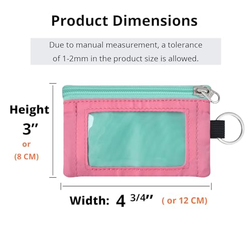 Image of RFID Blocking Travel Wallet with Adjustable Lanyard, Small Nylon Zipper Pouch and Badge Holder for ID, Credit Cards, Cash, Keys, Commuters (Mint Aqua+Pink)