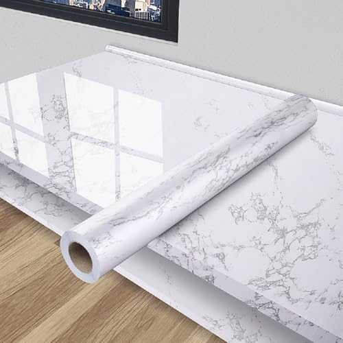 Rollo de plástico con parte trasera adhesiva de mármol, 45 cm x 5 m, granito, blanco, gris, papel de contacto, papel tapiz autoadhesivo, impermeable, para cocina, baño, encimera, muebles
