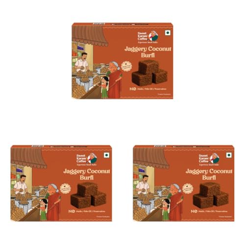 Image of Sweet Karam Coffee Jaggery Coconut Burfi Squares - 150grams | No Refined Sugar or Preservatives | Traditional South Indian Mithai | Made with Natural Jaggery & Coconut | Healthy & Homemade Treat