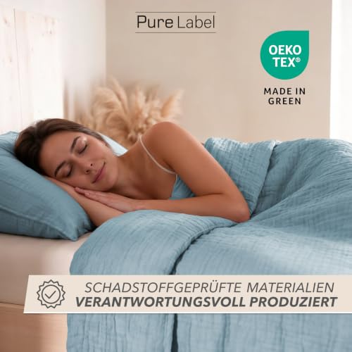 Pure Label Musselin Bettwäsche 4tlg 2x135x200+2x80x80 - Blau – Ansicht 5