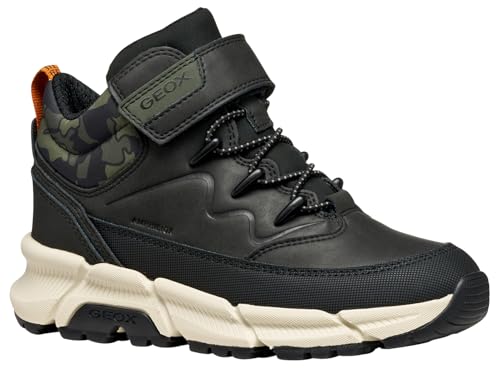 Geox Pojkar J Flexyper Plus BoyAnkle Boot, Svart militär, 33 EU