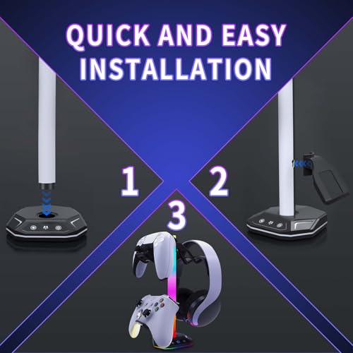AriKroii Controller Stand with 9 RGB Lighting Modes,Headset and Controller stand with Type C Charging Cable,Gaming Controller Holder for Desk,Desk Accessories for Gamers - Image 8