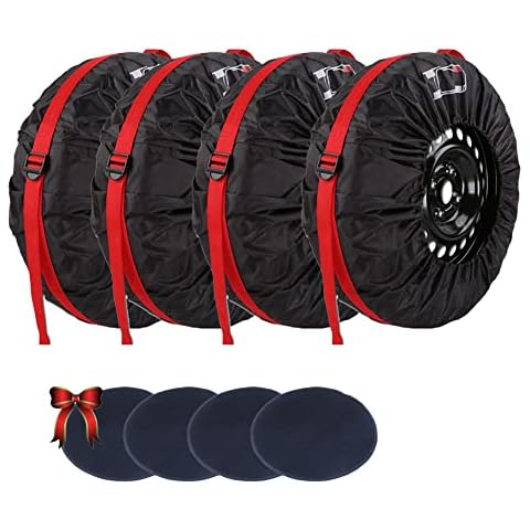 Gicov Spare Tire Cover Tote Set of 4 Waterproof Seasonal Spare Tire Cover with Handle Wheel Storage Bag for SUV Truck Camper Trailer RV Wheel Protector Cover with 4pcs Wheel Felt Cover