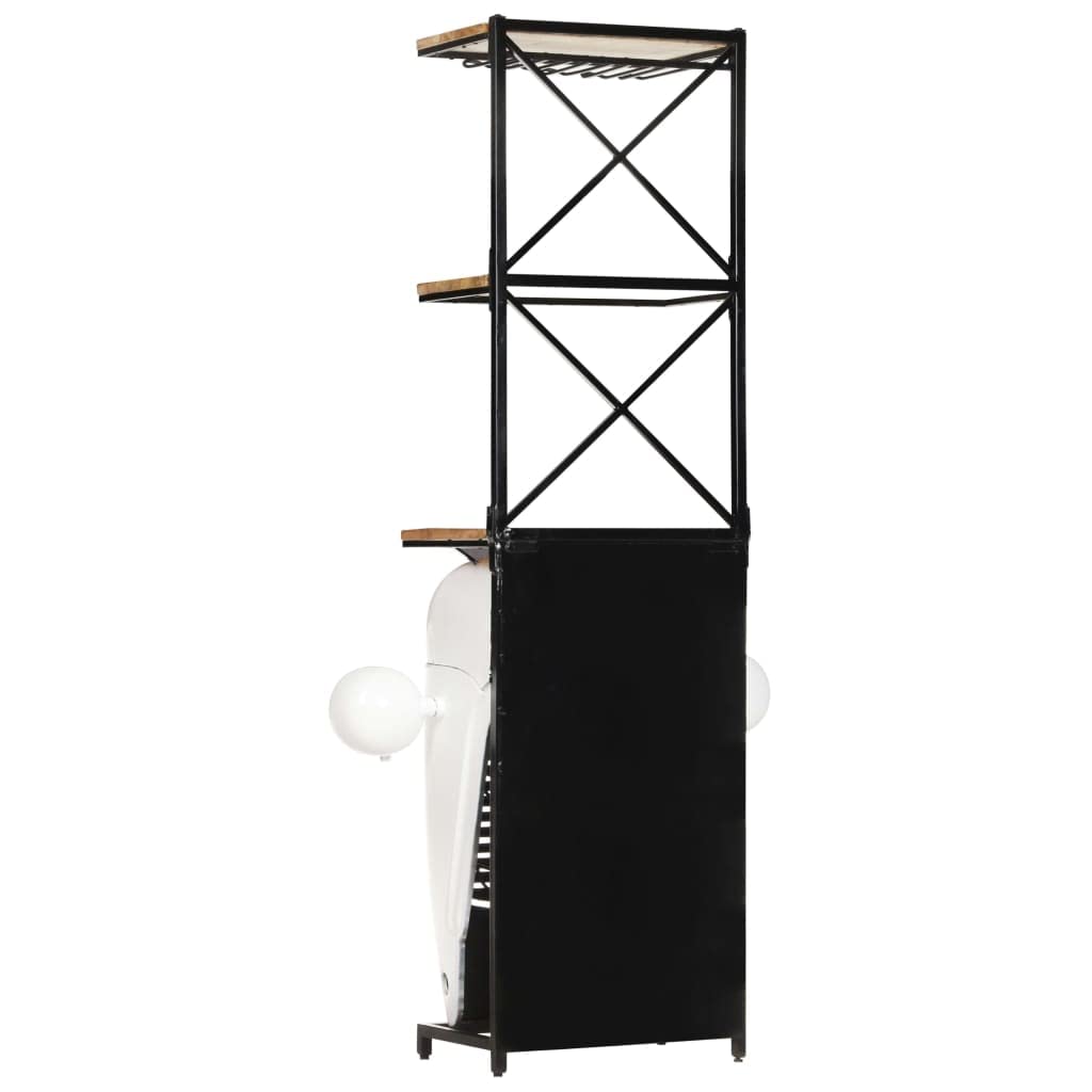 Traktor-Weinschrank Weiß aus rauem Mangoholz und Metall, 49x31x172 cm, 9 Flaschenhalter, 2 Ablagen, stehend, platzsparend, für Küche, Esszimmer, Wohnzimmer, Bar und Keller