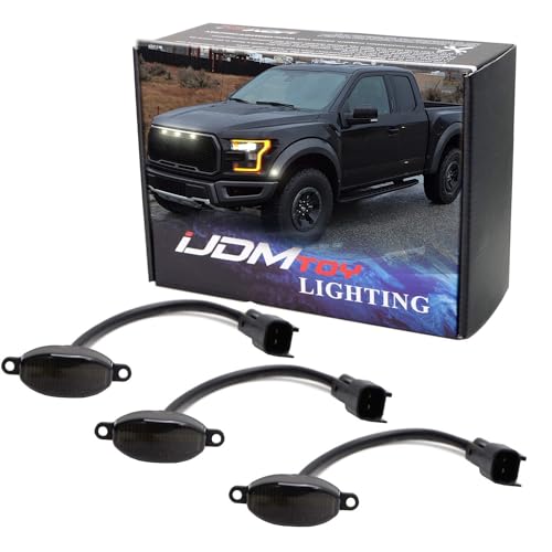 iJDMTOY 3pc Smoked Lens White LED Grille Running Lamps Compatible with 2010-14 & 17-20 Ford Raptor (Powered by 36 Pieces of SMD LED Lights)
