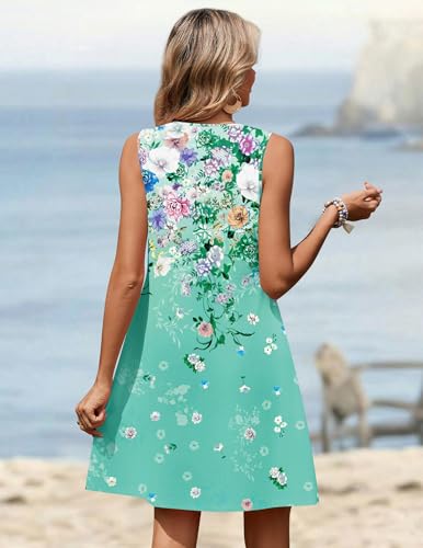 Image of Zeagoo Summer Dresses for Women 2026 Sleeveless Dress V Neck Tank Dress Pleated Floral Tshirt Sundresses with Pockets