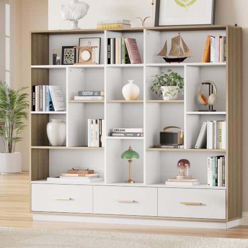 Image of ModernMate 60 inch Wide Bookshelf with 3 Drawers & 16 Open Display Storage