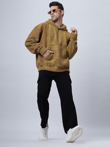 Image of BE SAVAGE Sherpa Fabric Long Sleeves with Pocket Hooded Neck Baggy Woolen Savage Print Hoodie's for Men's