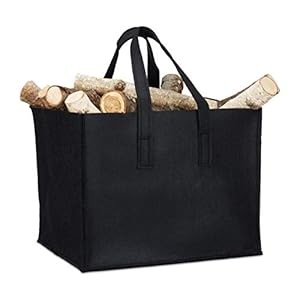 Relaxdays Brandhoutmand, 2 handgrepen, opvouwbaar, krantenhouder, vilten mand, haardhouttas “vilt”, zwart, 1 stuk