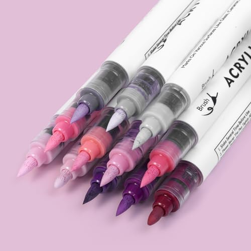 Image of Purple Tones Acrylic Paint Pens, 12 Colors Markers Set with Soft Brush & Bullet Tip, for Rock, Painting, Wood, Glass, Ceramic, Canvas, Stone, DIY Crafts, Making Art Supplies, Fabric Paint