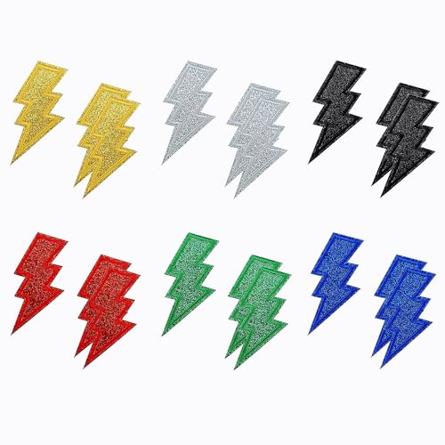 SaktopDeco 18 PCS Glitter Lightning Iron On Patches Lightning Bolt Embroidered Patch for Hats Bags Jackets Clothes