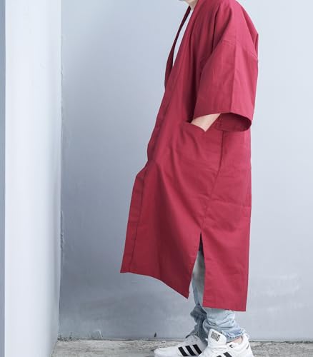 Image of Men's Long Cotton Linen Kimono Cardigan Oversized Noragi Jacket Man Haori Summer Yukata Beach Robe