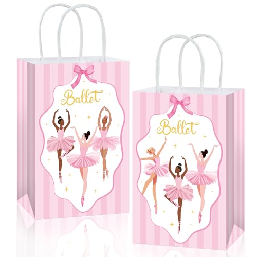 Image of 16Pcs Ballerina Party Favor Bags Ballerina Birthday Decorations Ballet Theme Candy Goodie Bags with Handles Pink Dancing Girl Gift Paper Bag for Girls Birthday Baby Shower Wedding Party Supplies