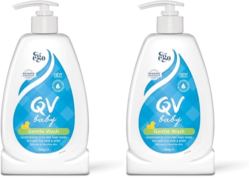 Image of QV Baby Gentle Wash 500ml - with Vitamin B3 & Glycerin, Delicate Soap-Free, pH-Balanced For Everyday Use Suitable For Face, Body & Hair, Body Wash For Sensitive Skin, Eczema, Psoriasis, Bath