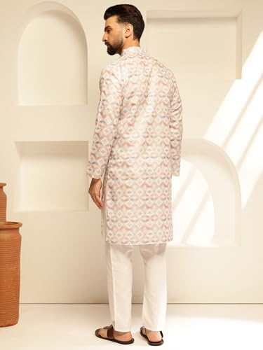 Image of SOJANYA (Since 1958 Men's Cotton Linen Abstract Printed Kurta with White Pyjama