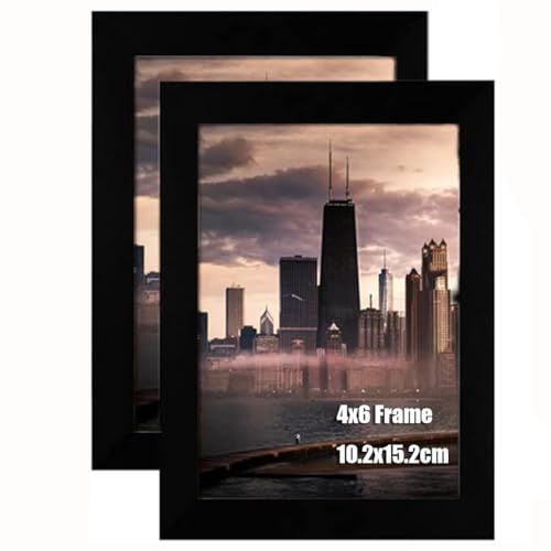 6x4 Photo Frames, Wood Frames with Acrylic Glass Set of 2, 4x6 inch Picture Frames, 6x4 Picture Frames for Tabletop and Wall Mounting,10x15 cm Small frames for Printing, Black
