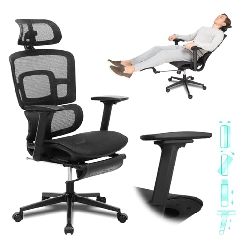 RIEIOR Ergonomic Office Chair with Footrest, 4D Adjustable...