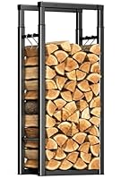 VOUNOT Verstellbare Kaminholzregal Metall, 9 Größen Einstellbar, Brennholzregal Feuerholzregal mit 4 Haken, Innen und Aussen, Schwarz