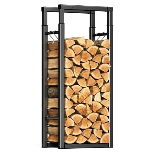 VOUNOT Verstellbare Kaminholzregal Metall, 9 Größen Einstellbar, Brennholzregal Feuerholzregal mit 4 Haken, Innen und Aussen, Schwarz
