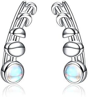 925 Sterling Silver Moon Phase Ear Crawler Cuff Earrings Ear Climber Hypoallergenic Earrings