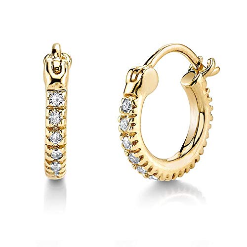 Brandlinger Pendientes de Plata Bañados en Oro para Mujer - Aros Dorados Pequeños con Circonitas Blancas