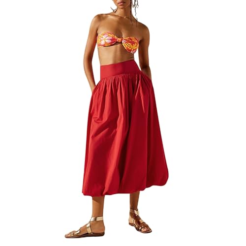 NUFIWI Women Y2k Bubble Maxi Skirt Low Elastic Waist A Line Long Skirt Summer Casual Ruffle Pleated Midi Dress2