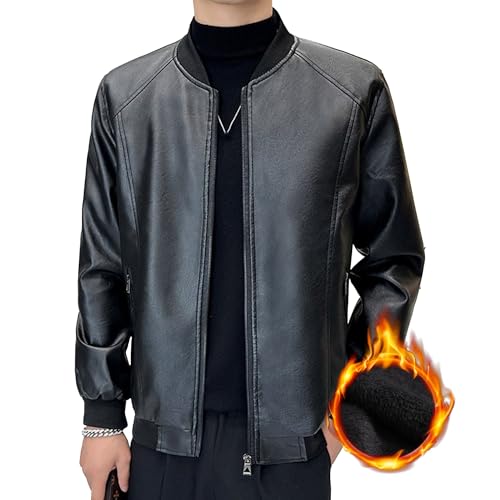 Manteau de moto similicuir homme veste noire col montant zippée confortable