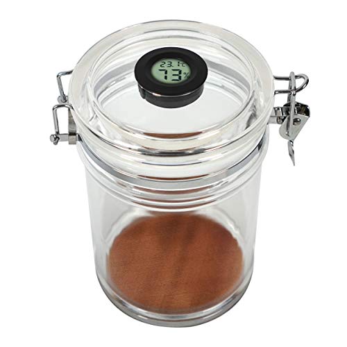 Mantello Acrylic Humidor Jar - 18-Cigar Case with Digital Hygrometer, Airtight Sealed Lid & Rectangle Humidifier for Humidity Control - Clear Container with Spanish Cedar Wood Lining
