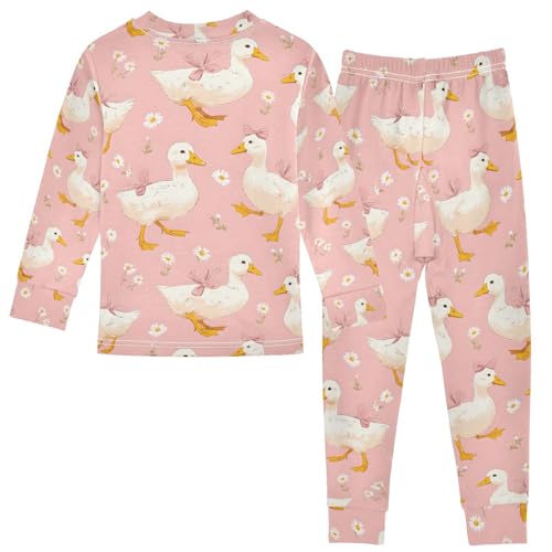ALAZA Duck Bow Flower Blossom Pajamas Long Sleeve Sleepwear 2-Piece Pajama Set2