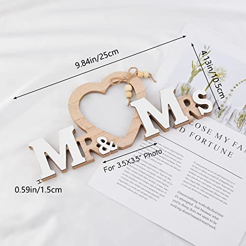 Urroma Mr & Mrs Wood Heart Picture Frame, Tabletop Wedding Picture Frame Wooden “Mr & Mrs” Decoration Newlywed Photo Gift For Wedding Display #TOP1